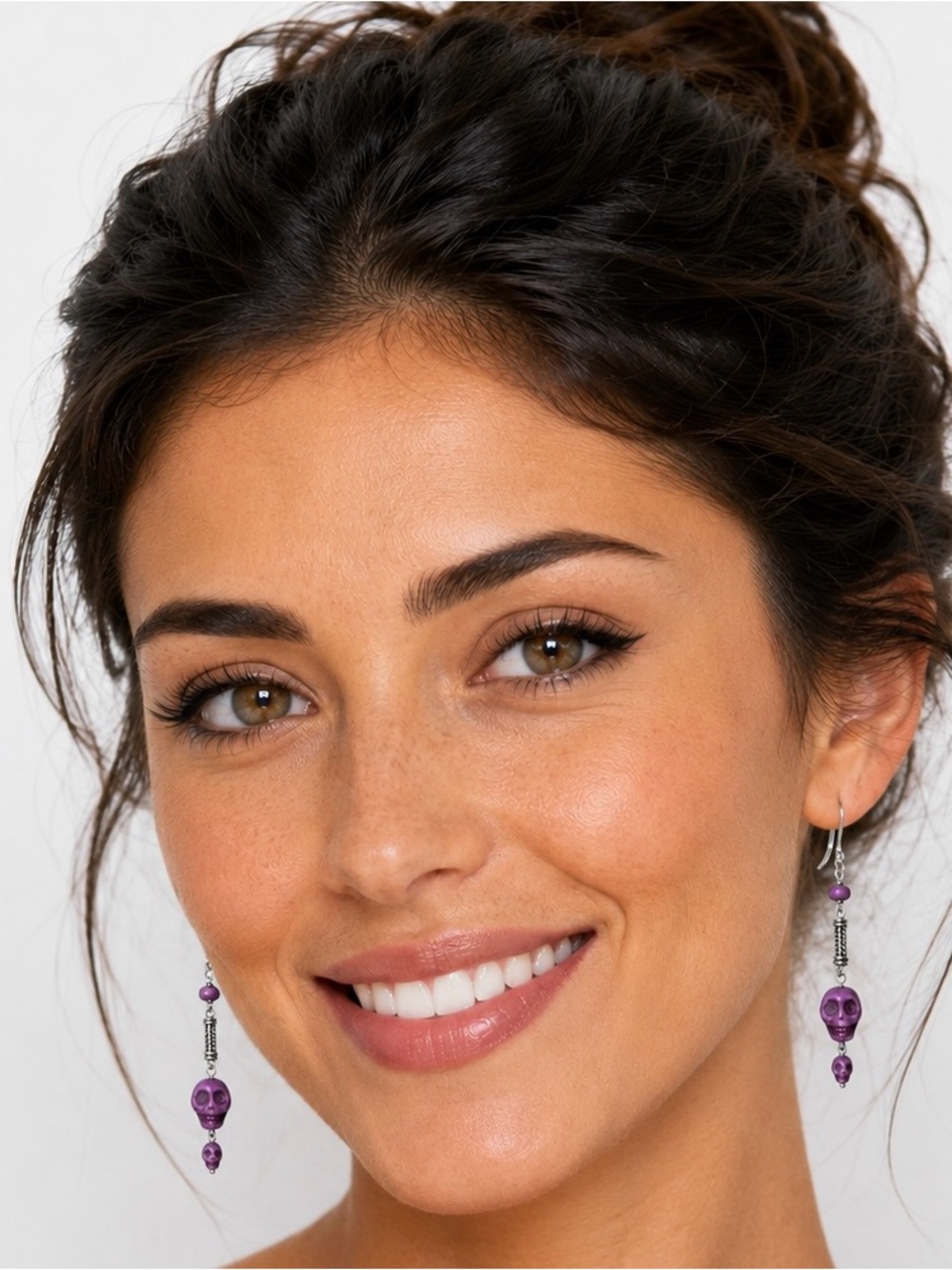 Double Stone Purple Skull Earrings